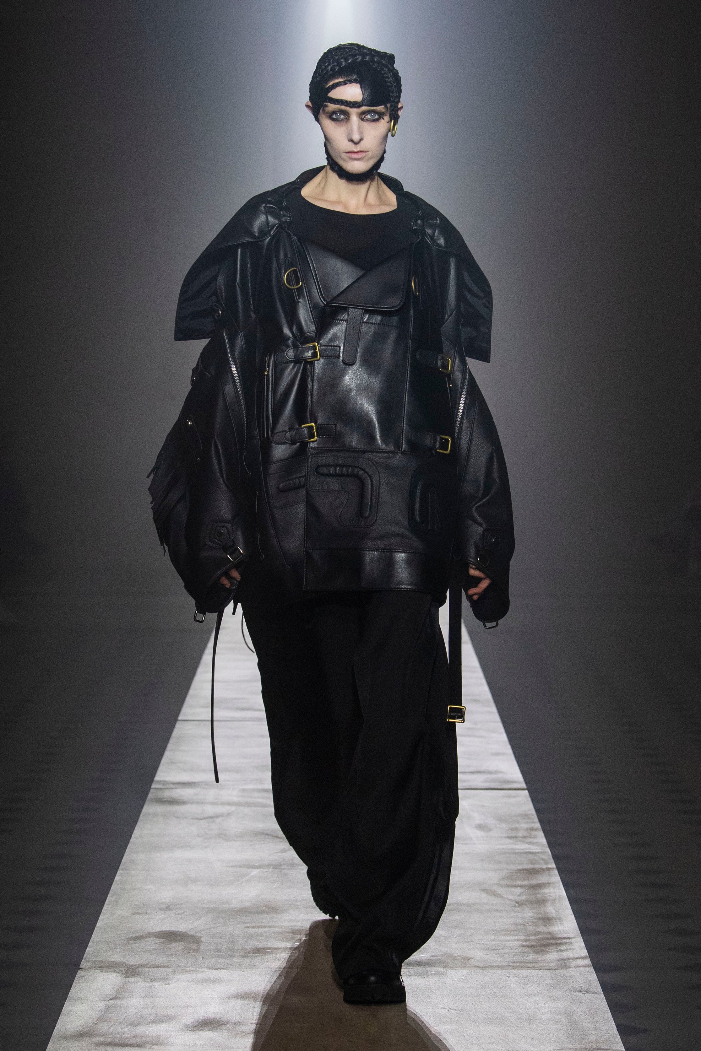 Fashion model wearing a Junya Watanabe outfit